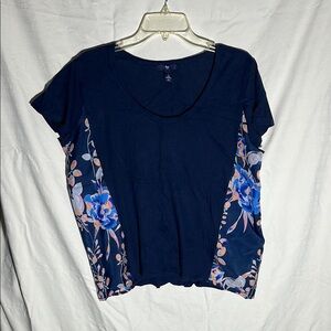 GAP Blue and White Boxy T-Shirt with Floral Panels